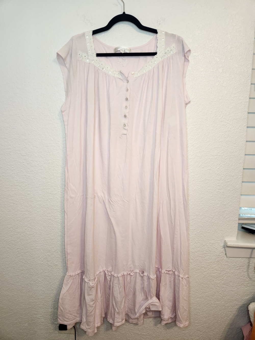 Eileen West Pretty In Pink COTTON KNIT Ruffled Hem Nightgown Sz XL
